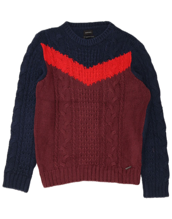 Suéter masculino diesel com gola canoa grande algodão colorblock azul marinho