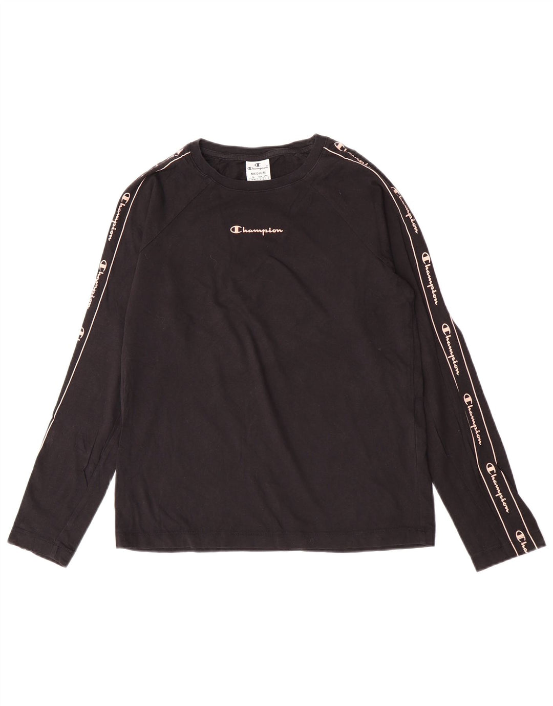 Campeão feminino gráfico top manga longa UK 12 médio preto