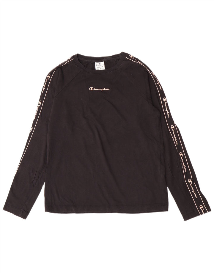 Campeão feminino gráfico top manga longa UK 12 médio preto