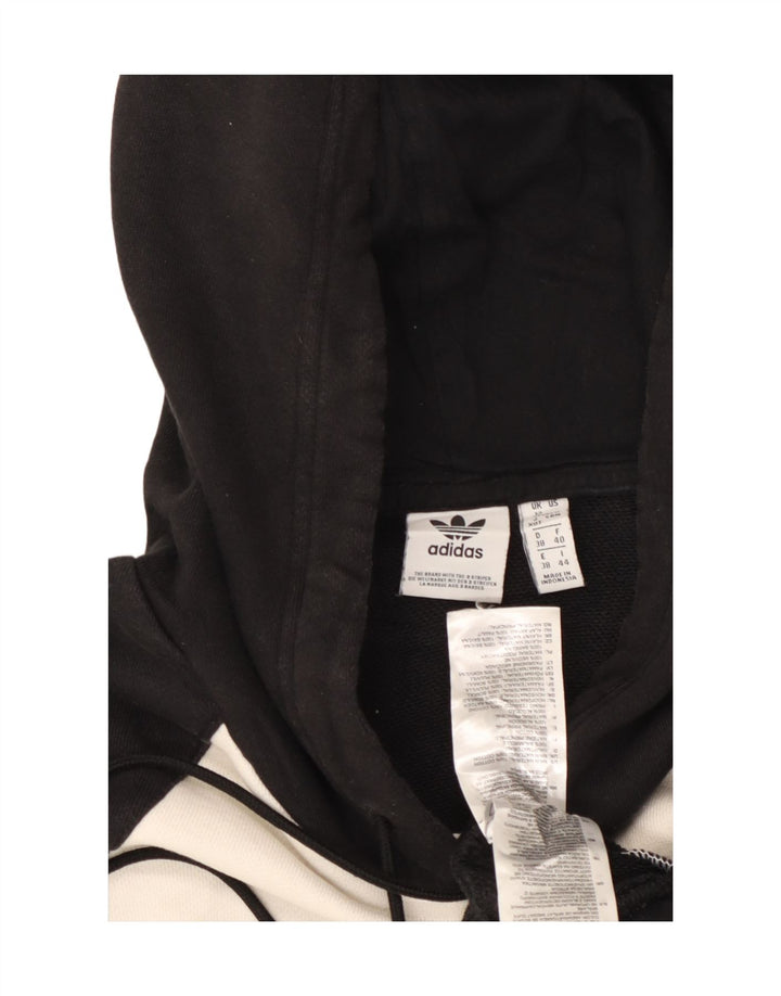 ADIDAS Womens Oversized Crop Hoodie Jumper UK 12 Médio Preto Colourblock