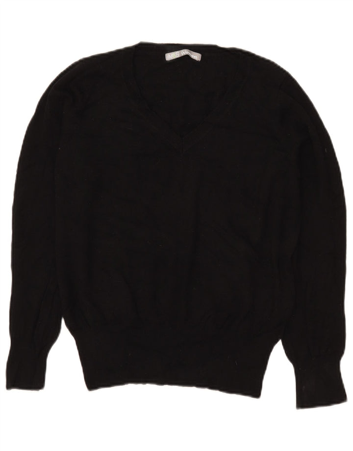 Suéter feminino Marks & Spencer com decote em V e gola V Reino Unido 12 médio preto