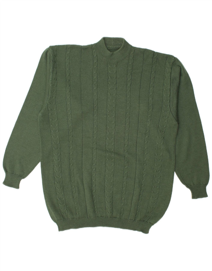 Suéter vintage masculino com gola tartaruga grande verde