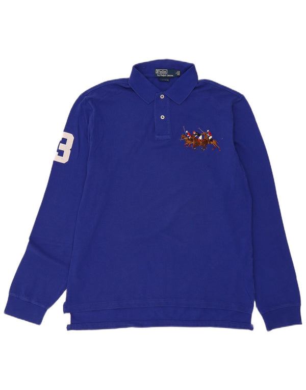 Polo Ralph Lauren Camisa masculina de manga comprida com ajuste personalizado grande algodão azul
