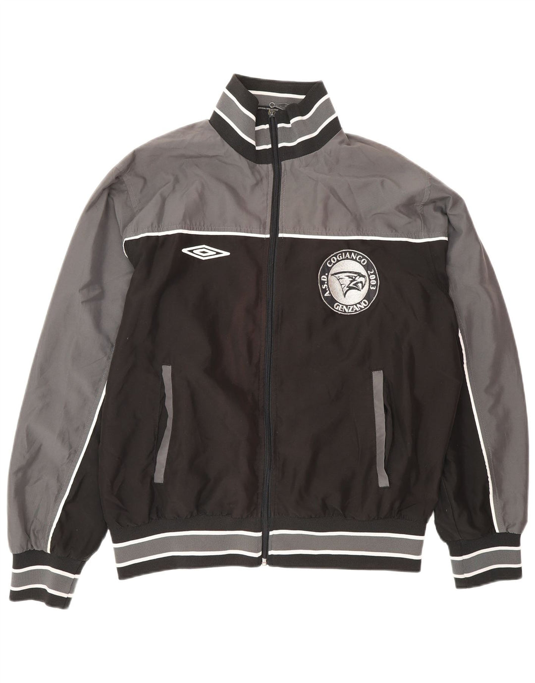 Jaqueta masculina de agasalho gráfico Umbro, grande, cinza, poliéster, bloco colorido