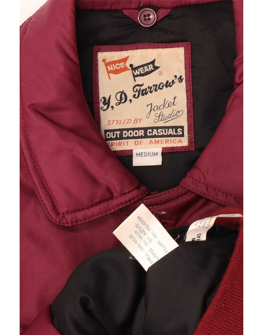 Jaqueta bomber acolchoada masculina vintage Reino Unido 38 médio Borgonha Nylon