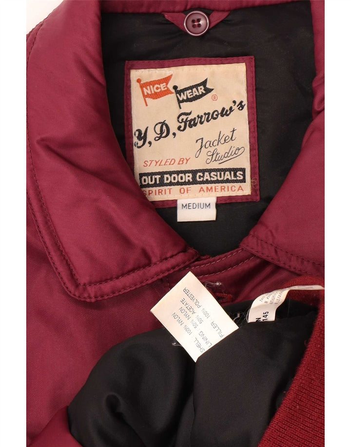 Jaqueta bomber acolchoada masculina vintage Reino Unido 38 médio Borgonha Nylon