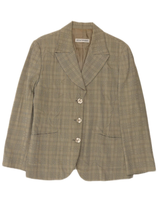 Jaqueta blazer feminina Emporio Armani com 3 botões UK 12 xadrez verde médio