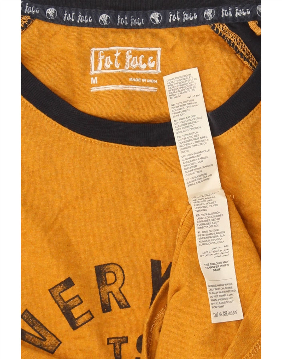 Top gráfico masculino Fat Face manga comprida algodão colorblock amarelo médio