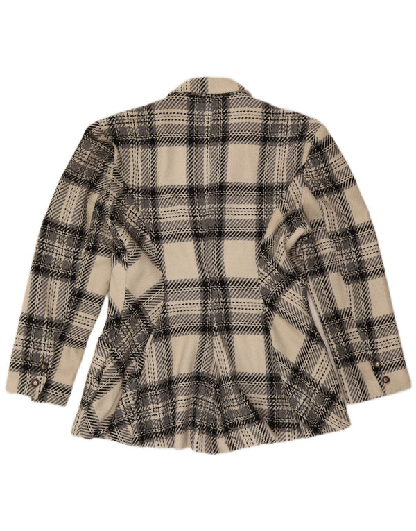 Jaqueta blazer feminina vintage com 2 botões Reino Unido 12 lã xadrez branca média