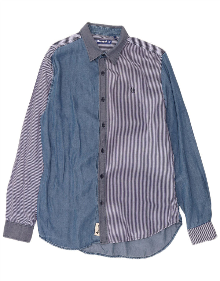 Camisa masculina Desigual grande patchwork azul Lyocell