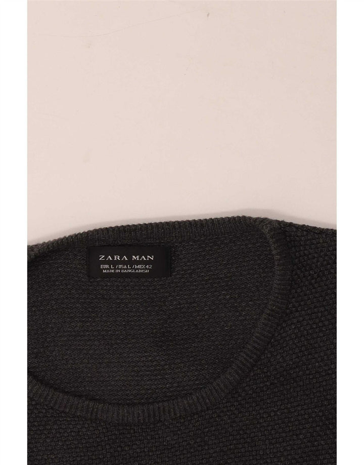 Zara Suéter masculino com gola redonda grande cinza