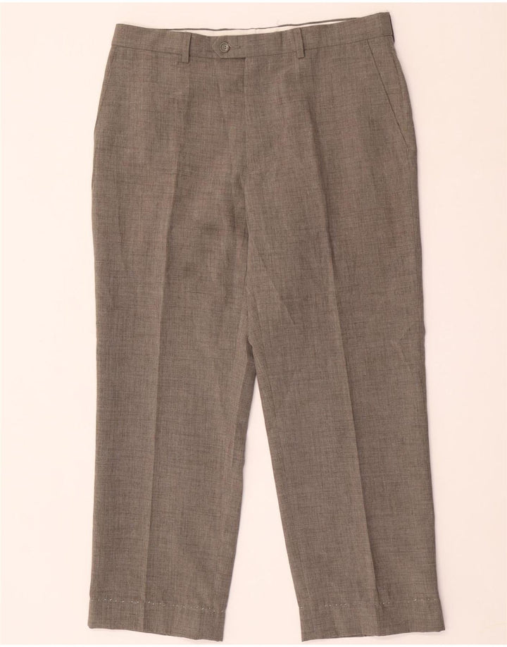 Calça masculina de terno reto Marks & Spencer W34 L27 poliéster cinza