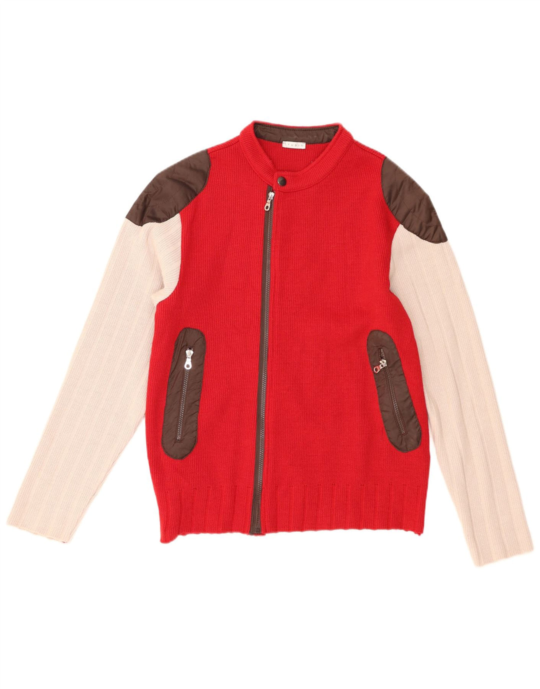 Suéter Cardigan Masculino Studio Médio Vermelho Colorblock Acrílico