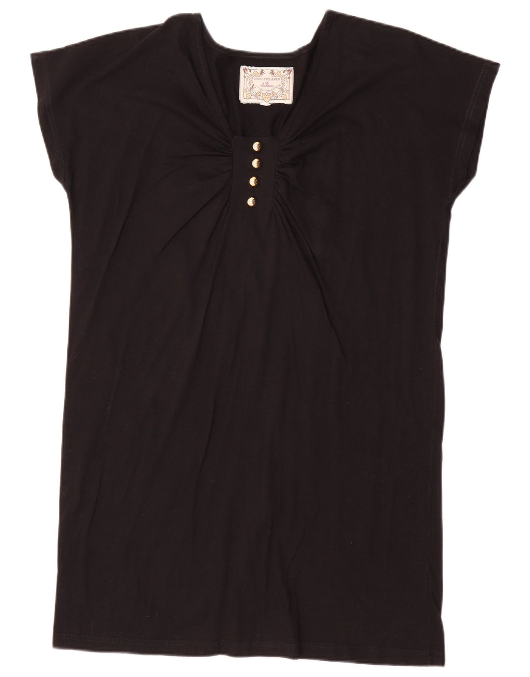 Vestido túnica vintage feminino UK 14 algodão preto médio
