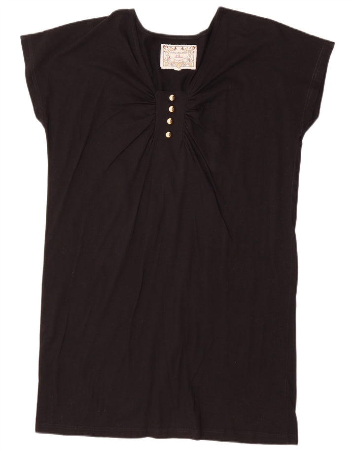 Vestido túnica vintage feminino UK 14 algodão preto médio