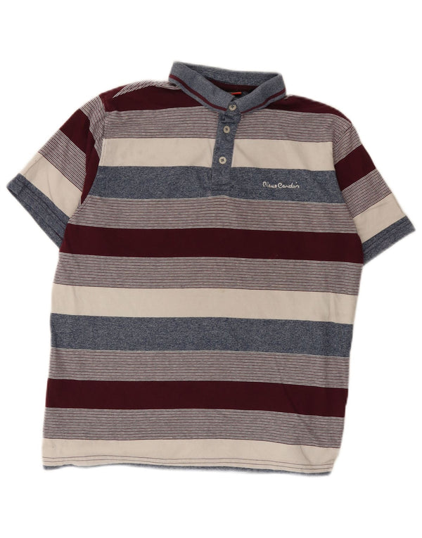 Camisa polo masculina Pierre Cardin média listrada multicolorida de algodão
