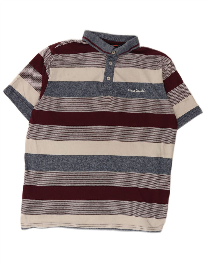 Camisa polo masculina Pierre Cardin média listrada multicolorida de algodão