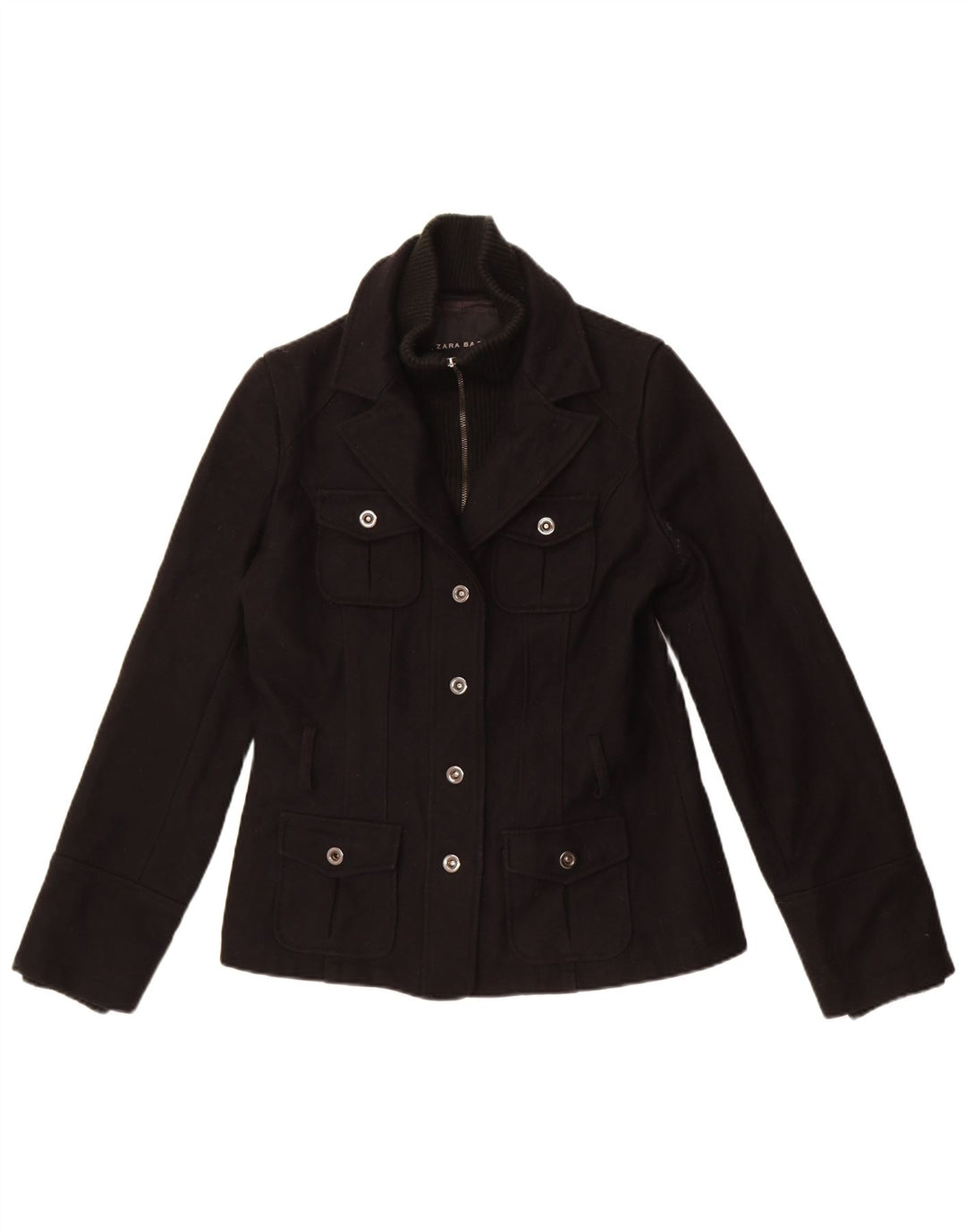 Jaqueta blazer feminina Zara com 4 botões Reino Unido 14 2 poliéster preto médio