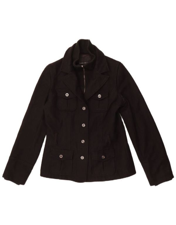 Jaqueta blazer feminina Zara com 4 botões Reino Unido 14 2 poliéster preto médio