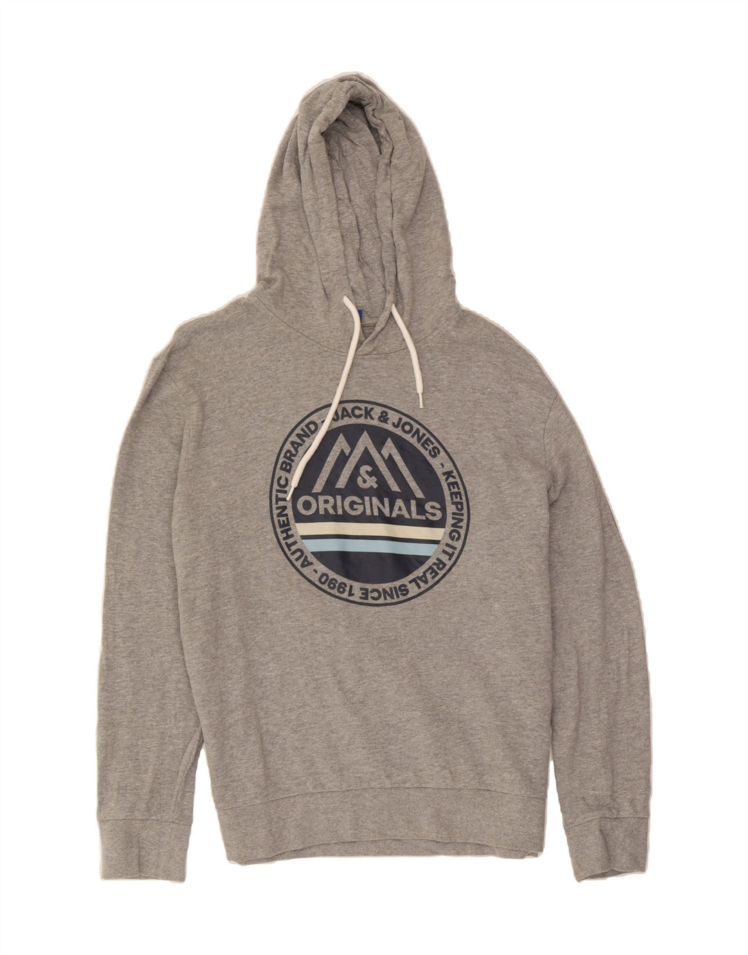 JACK & JONES Mens Graphic Hoodie Jumper 2XL Grey Cotton Vintage Jack & Jones and Second-Hand Jack & Jones from Messina Hembry 