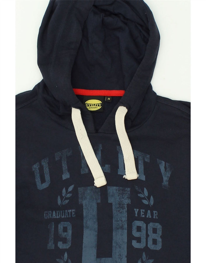 DIADORA Mens Graphic Hoodie Jumper Small Navy Blue Cotton | Vintage Diadora | Thrift | Second-Hand Diadora | Used Clothing | Messina Hembry 