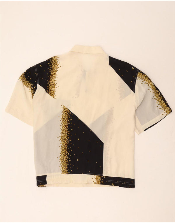 Camisa masculina vintage de manga curta grande esbranquiçada geométrica