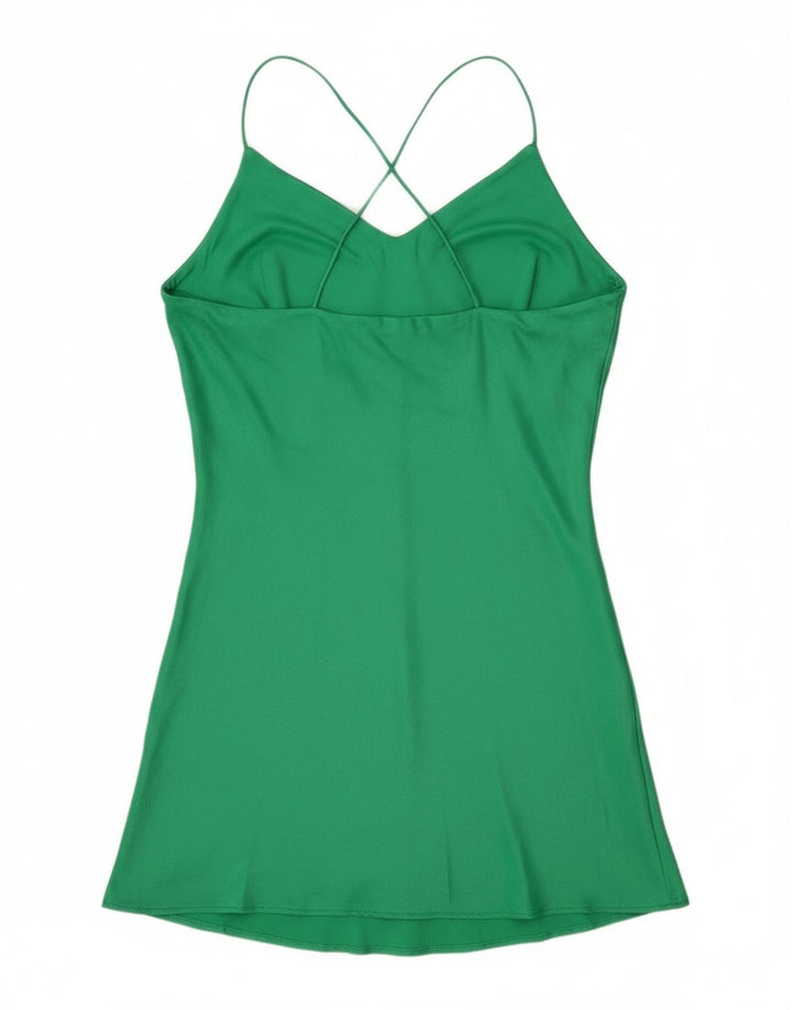 Vestido feminino Zara Halter UK 10 pequeno viscose verde