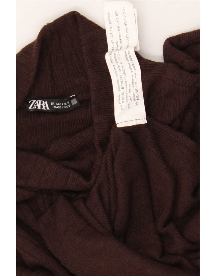 Top feminino Zara manga comprida UK 16 grande poliéster marrom