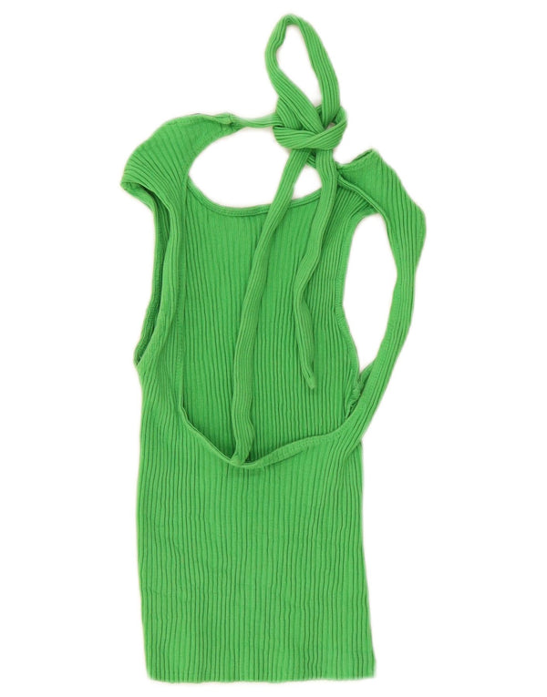 Zara Womens Cut Out Crop Top Reino Unido 12 Algodão Verde Médio