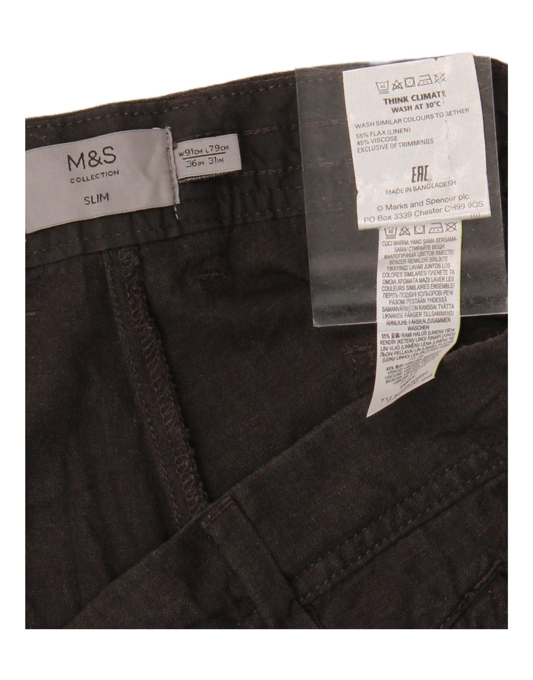 Calça Chino Masculina Slim MARKS & SPENCER W36 L25 Linho Cinza