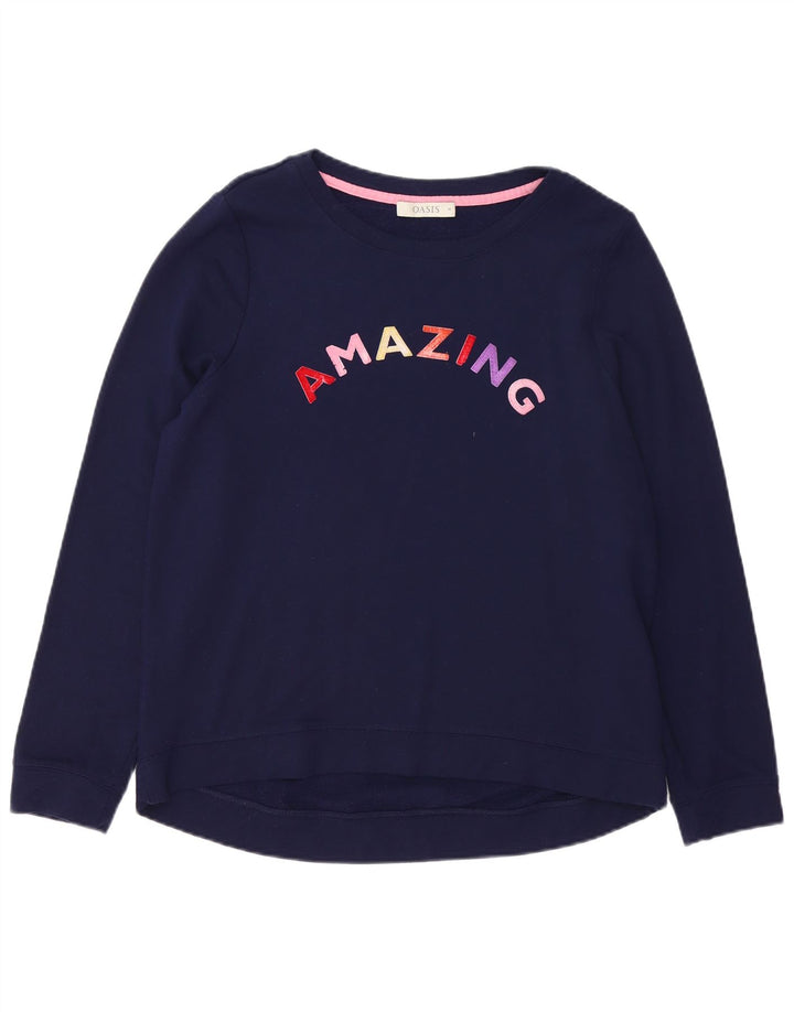 Suéter gráfico feminino Oasis UK 14 médio azul marinho viscose