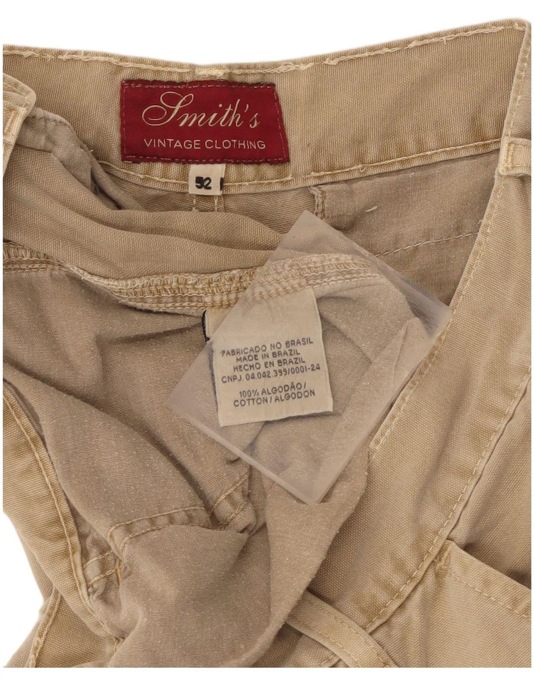 Shorts cargo masculino vintage IT 52 XL W36 algodão bege