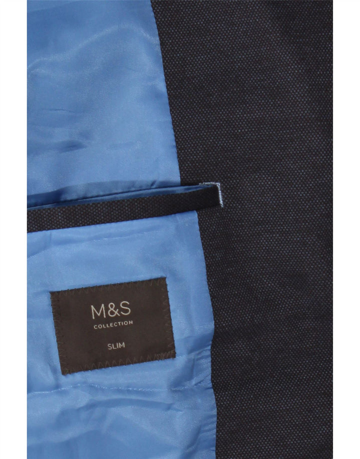 MARKS & SPENCER Jaqueta blazer masculina de 2 botões Slim Fit Reino Unido 46 XL azul marinho