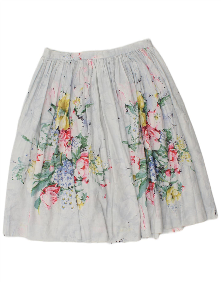 Saia feminina vintage plissada linha A W30 médio floral branco