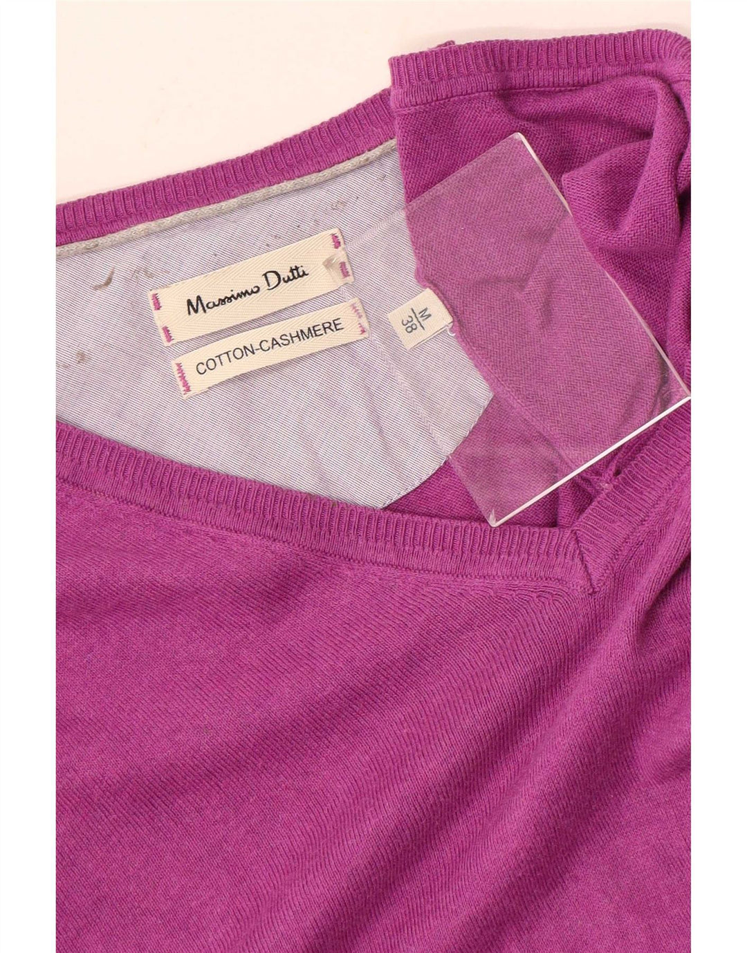 Suéter masculino Massimo Dutti com decote em V de algodão roxo médio