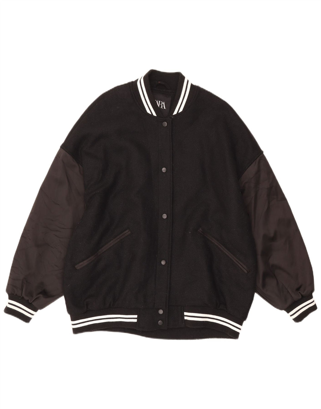 Zara Womens Oversized Varsity Jacket UK 10 Small Black Colourblock