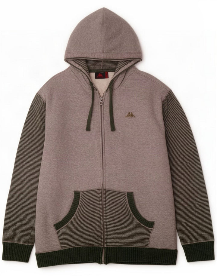 Kappa Suéter masculino com capuz e zíper grande cinza colorblock lã