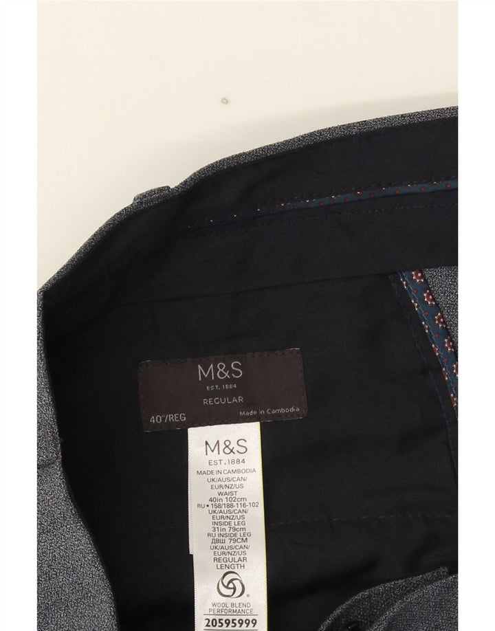 Calça masculina de terno regular Marks & Spencer W40 L31 azul poliéster