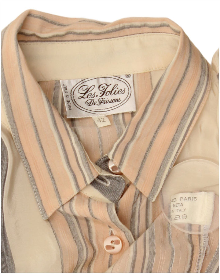 Blusa feminina VINTAGE oversized IT 42 seda listrada bege médio