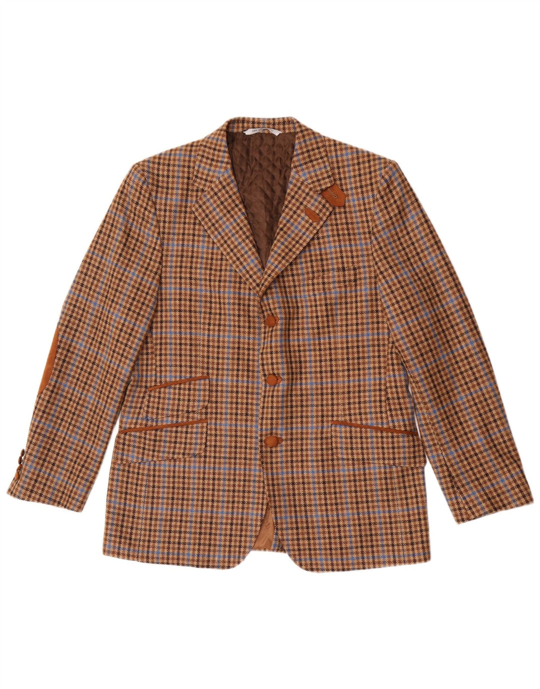 Jaqueta blazer masculina de 3 botões Bostonian IT 52 XL marrom houndstooth lã