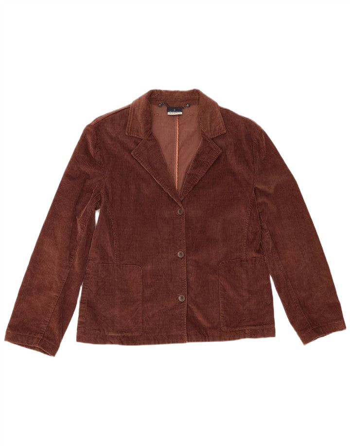 Trussardi Jaqueta blazer feminina de veludo cotelê com 3 botões IT 46 grande algodão marrom