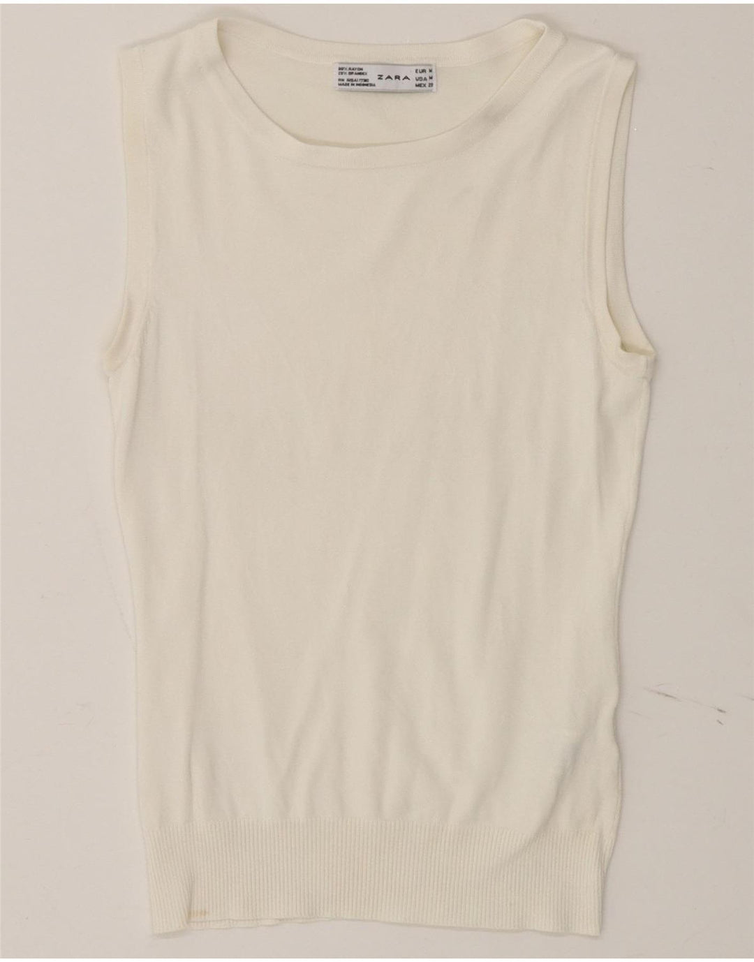 ZARA Womens Vest Tank Top UK 12 Medium Off White Rayon Vintage Zara and Second-Hand Zara from Messina Hembry 