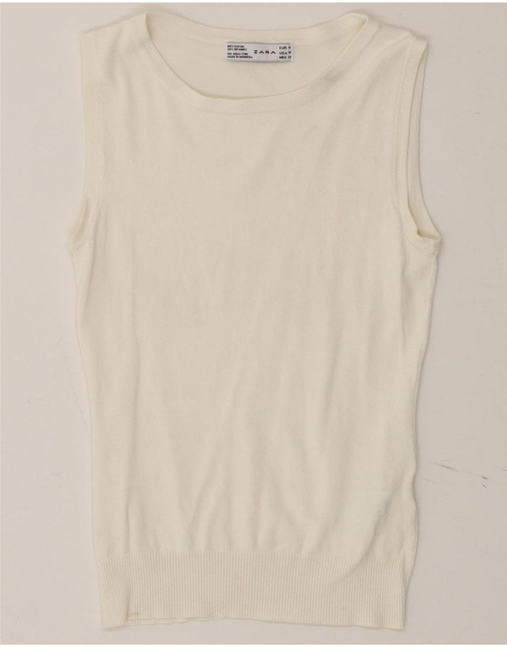 ZARA Womens Vest Tank Top UK 12 Medium Off White Rayon Vintage Zara and Second-Hand Zara from Messina Hembry 