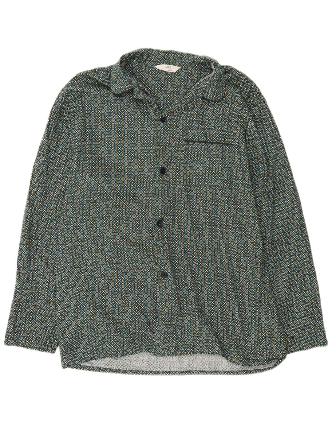 Camisa masculina Marks & Spencer grande algodão geométrico verde