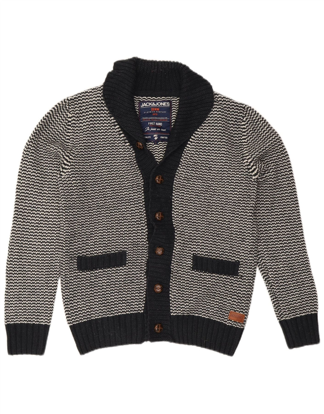 Jack & Jones Suéter Cardigan Masculino Grande Preto Chevron Acrílico