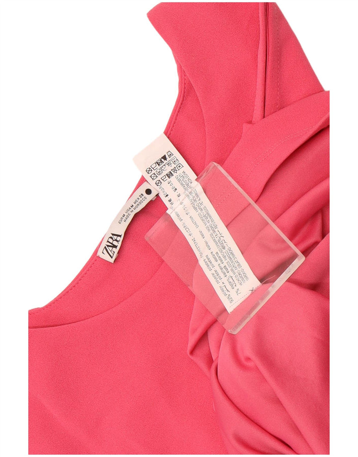 Vestido feminino Zara com bainha sem mangas UK 12 poliéster rosa médio