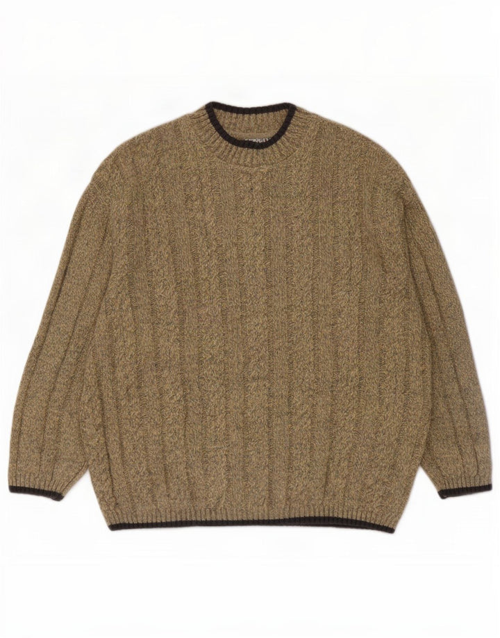 Suéter vintage masculino com gola tartaruga pequeno poliacrílico bege