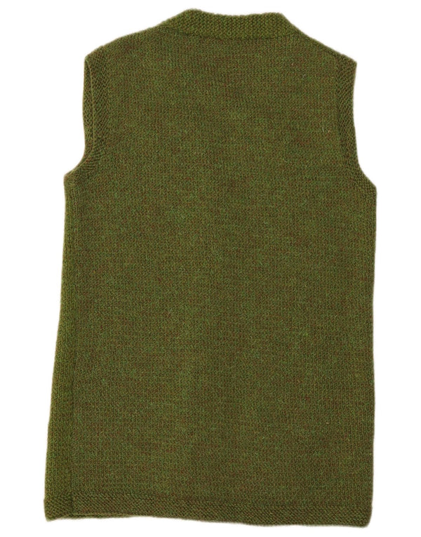 Suéter cardigã feminino vintage com palangre sem mangas Reino Unido 14 verde médio