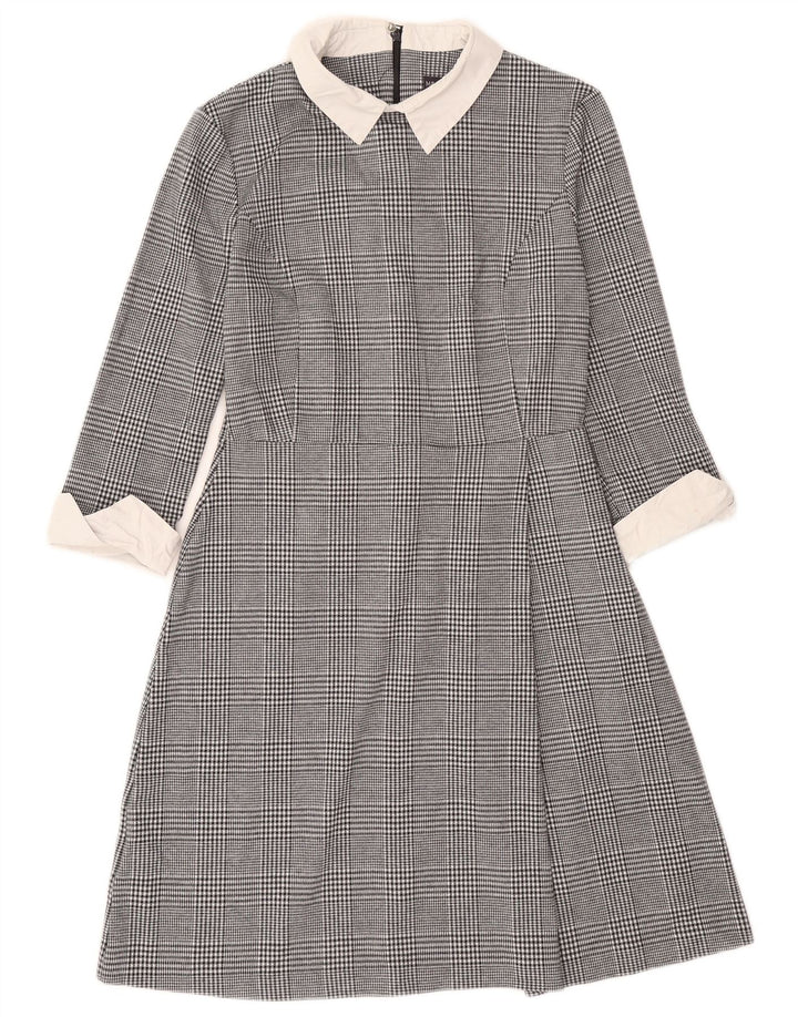 Vestido feminino Marks & Spencer A-Line UK 10 pequeno preto houndstooth