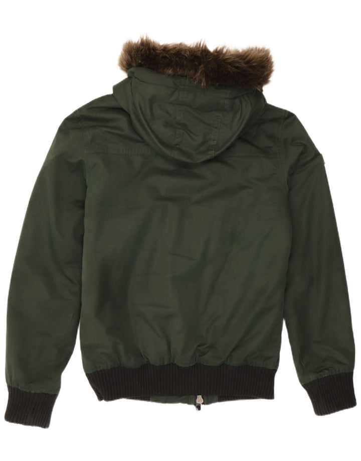 Jaqueta bomber com capuz masculina Superdry Reino Unido 36 poliéster verde pequeno Colourblock